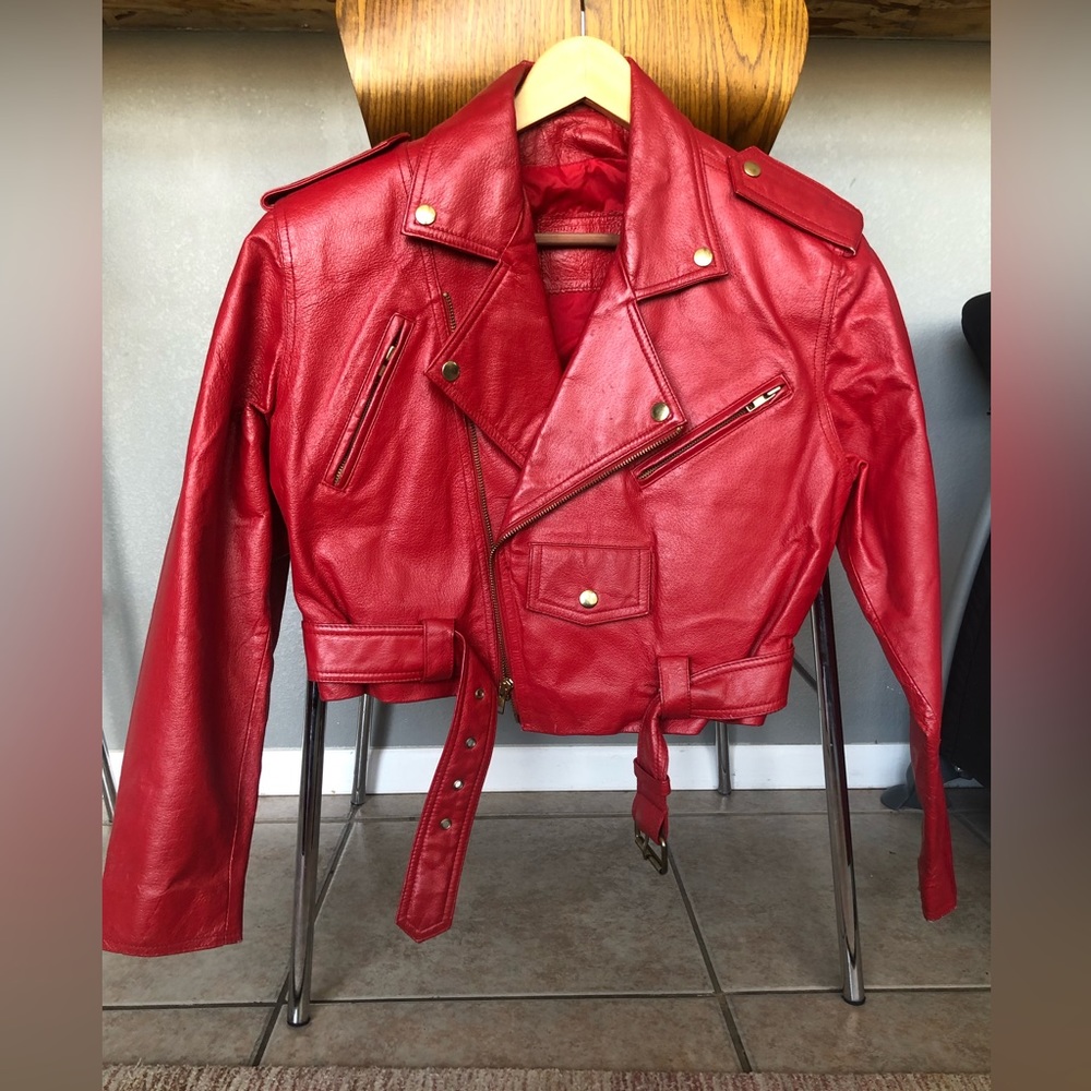 Red Leather Vintage Motorcycle Jacket / Wilson Leather